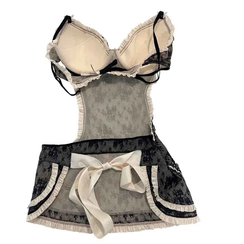 Vintage Victoria's Secret French Maid Lingerie‎ Apron Lace Coquette - Size 36C